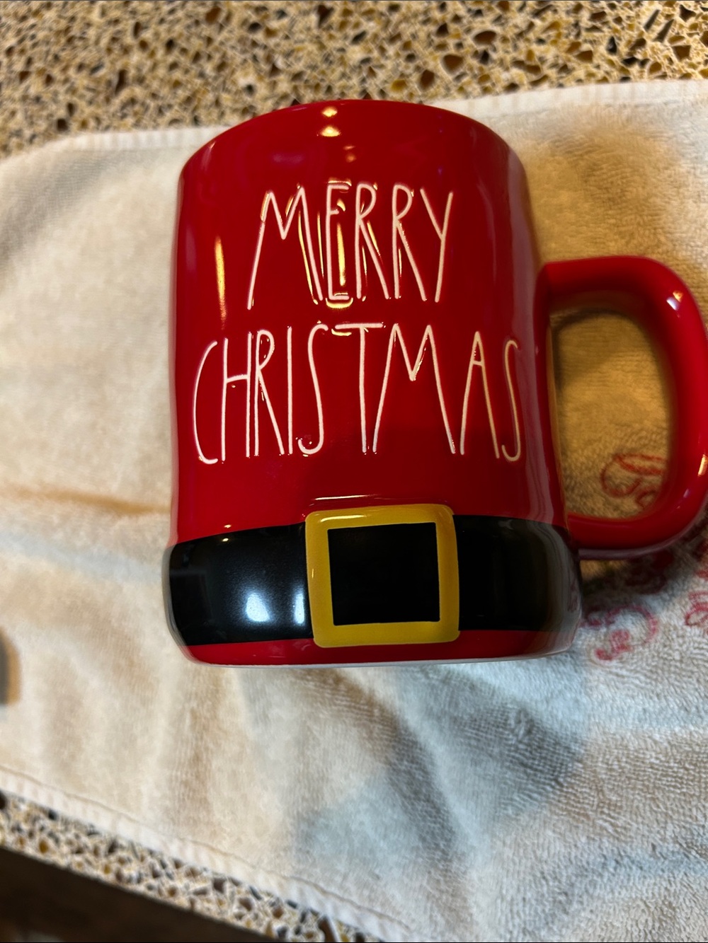Rae Dunn Merry Christmas Santa Belt Mug Red & Black